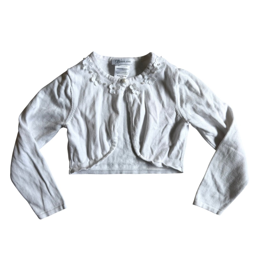 Vintage Bonnie Jean Coquette Floral Girls Bolero Shrug White Sweater Formal